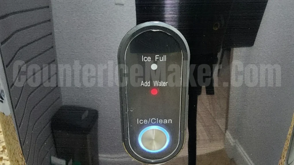 "add water" indicator light on the Antarctic Star Nugget Ice Maker control panel