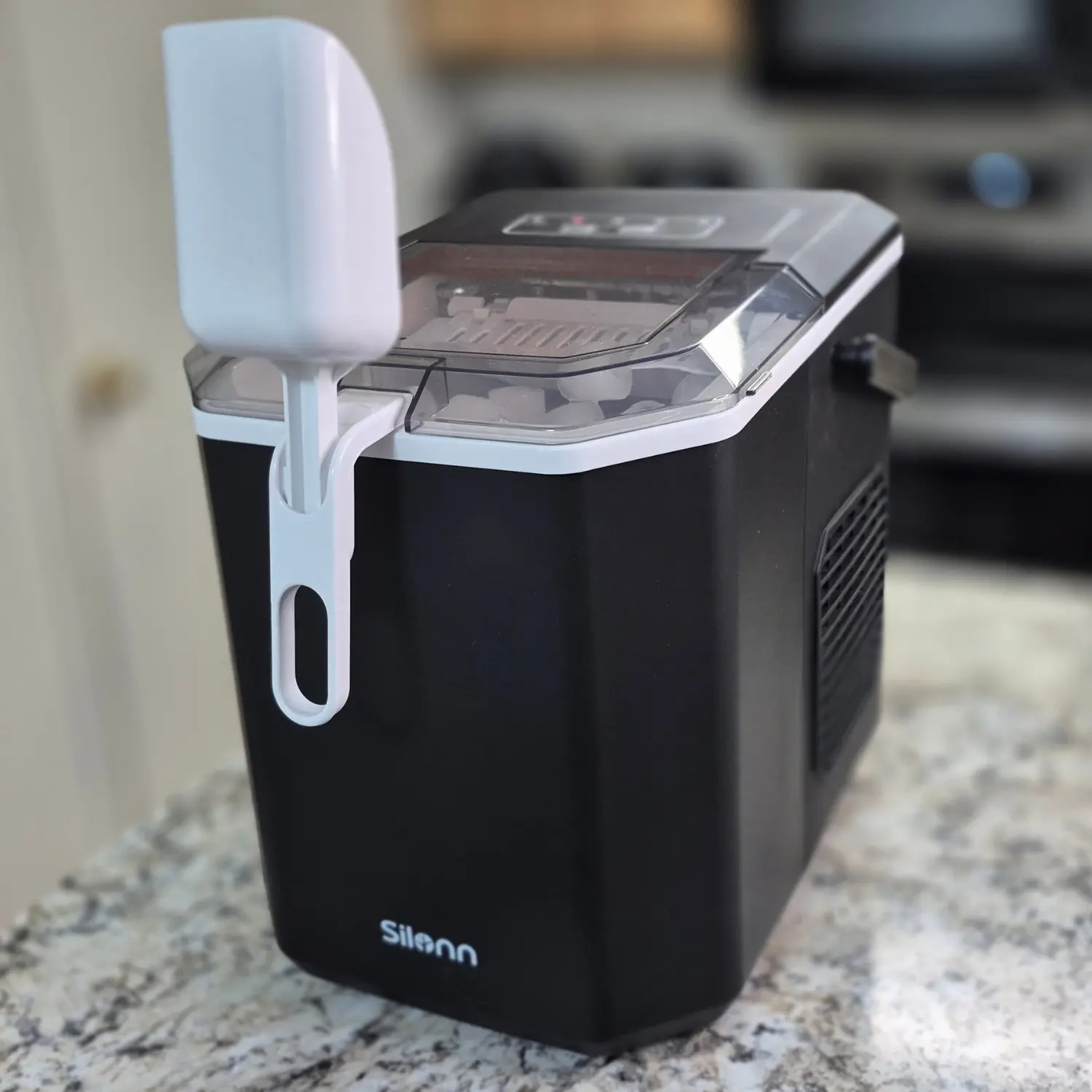 silonn slim21b bullet ice maker on a kitchen counter
